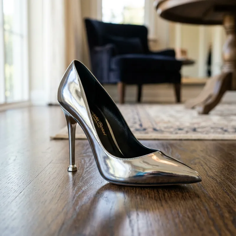 Stiletto Heel on Shiny Metallic Shoe Stiletto Heel on Shiny Metallic Shoe