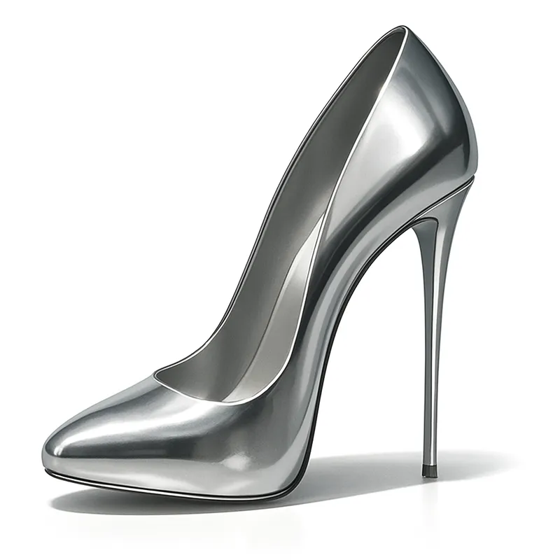 Stiletto Heel on Shiny Metallic Shoe