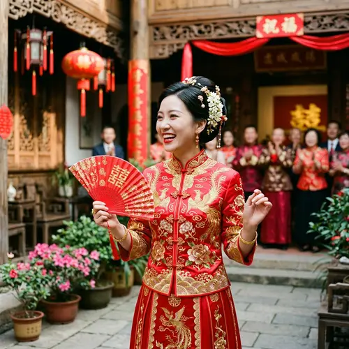Chinese Bride in Red Qipao: Cultural Charm & Joyful Wedding Bliss