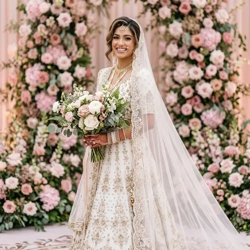 South Asian Bride in Elegant White Wedding Gown