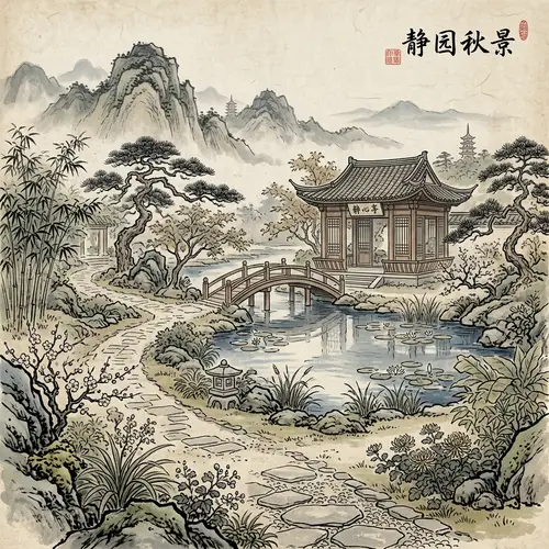 Tranquil Chinese Garden: Exotic Plants & Blooming Flowers