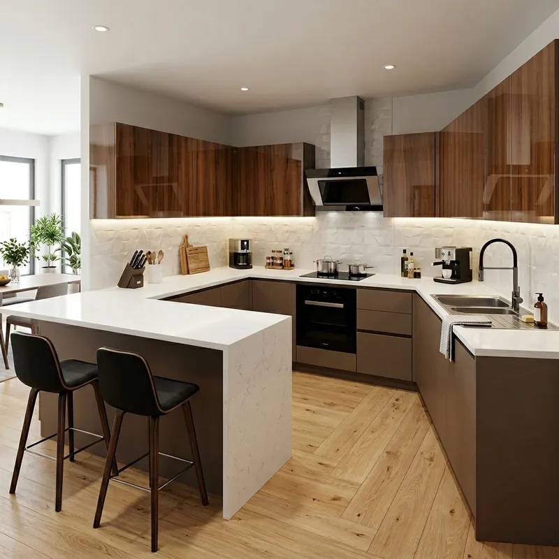 Modern U-Shaped Kitchen Design with Island
