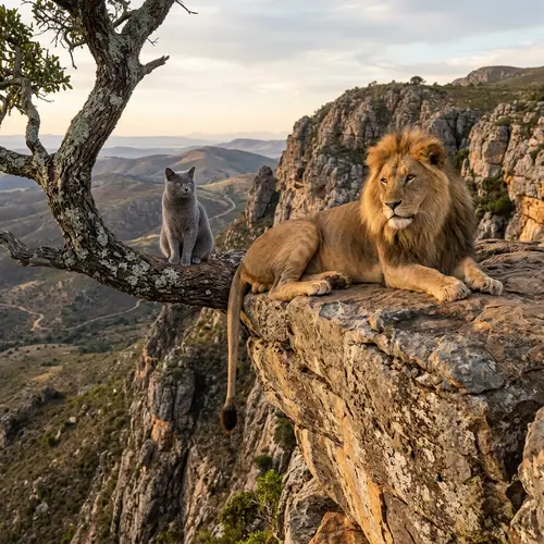 Feline Cat and Majestic Lion Harmony