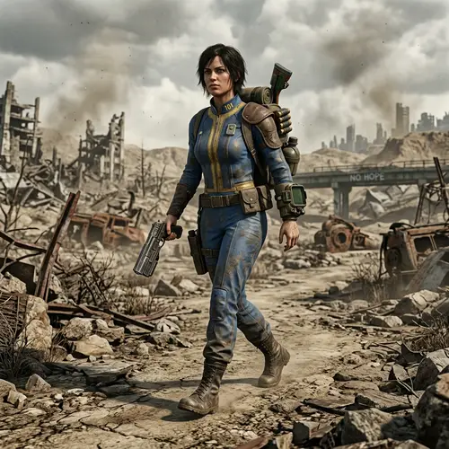 Post-Apocalyptic Woman in Blue Vault Jumpsuit 3D Model