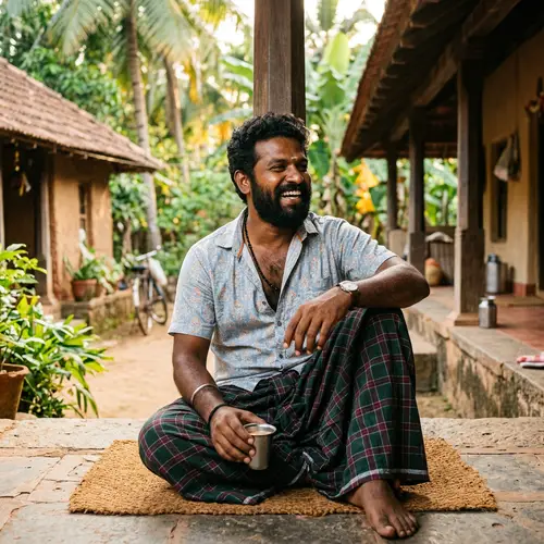 Handsome South Indian Man in Traditional Lungi and Shirt