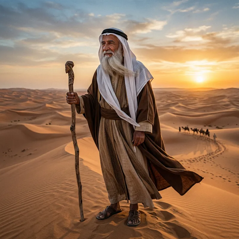 Wise Old Man in Desert Landscape