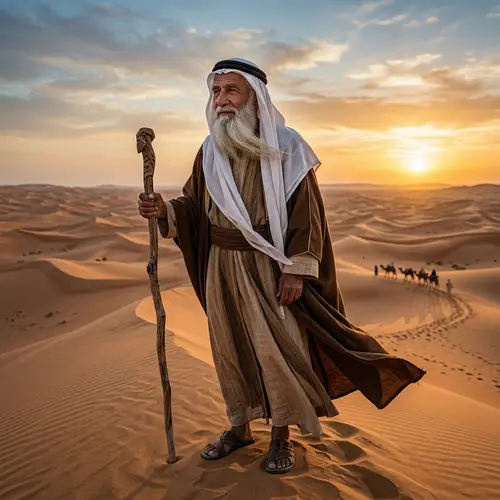 Aged Wise Middle-Eastern Man in Majestic Desert Landscape