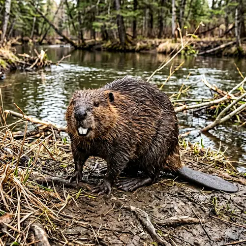 Intimidating Beaver with Sharp Teeth - Riverside Wildlife Encounter