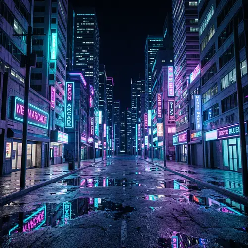 Ethereal Neon Nights: Enigmatic Cityscape
