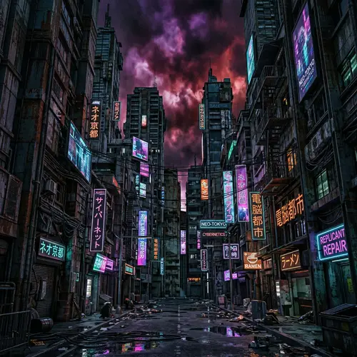 Apocalyptic Cyberpunk Cityscape: Urban Dystopia Vision