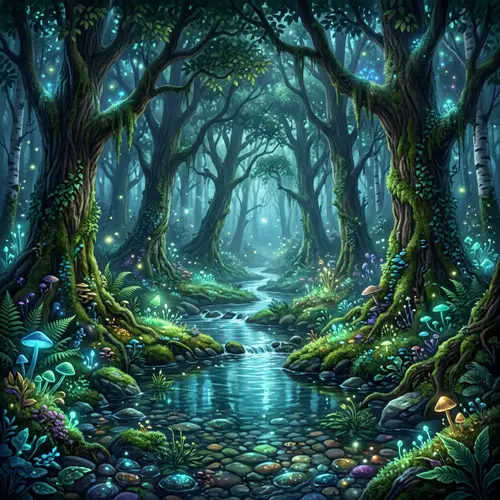Whispering Woods Fantasy - A Serene and Mystical Woodland Scene