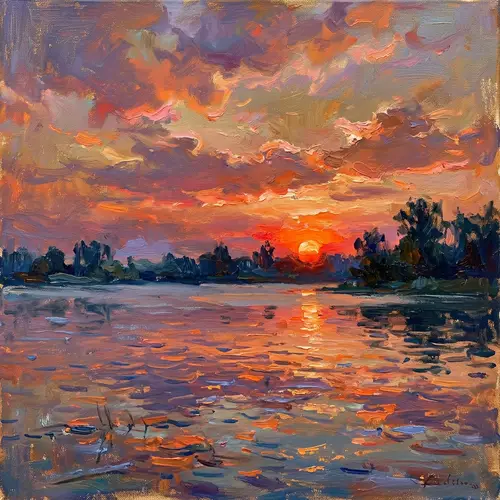 Impressionist Sunset Painting - Majestic Horizon View
