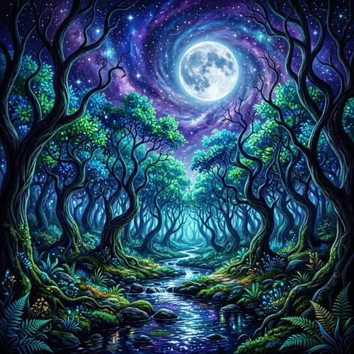 Surreal Moonlit Forest: Captivating Scene