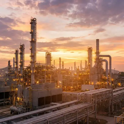 Stunning Sunset Over Oil and Gas Industry Complex