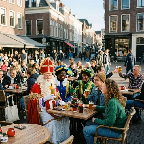 European Holiday Figure at Neude, Utrecht Sipping Cocktails