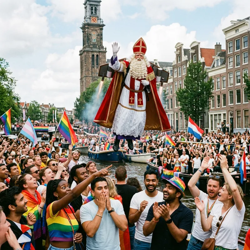 Sinterklaas Jet-Pack at Amsterdam Canal Pride | Diverse Audience Celebration Sinterklaas Jet-Pack at Amsterdam Canal Pride | Diverse Audience Celebration