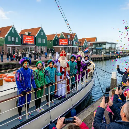 Joyous Sinterklaas Celebration in Modern Volendam - Festive Atmosphere