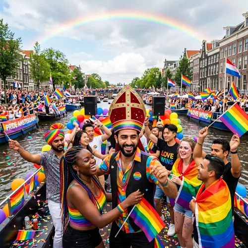 Multicultural Celebrations on Gay Parade Boat in Amsterdam