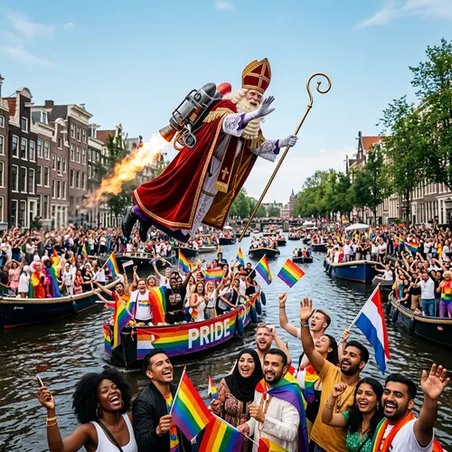 Canal Pride Celebration in Amsterdam | Festive Sinterklaas Flying with Jet-pack