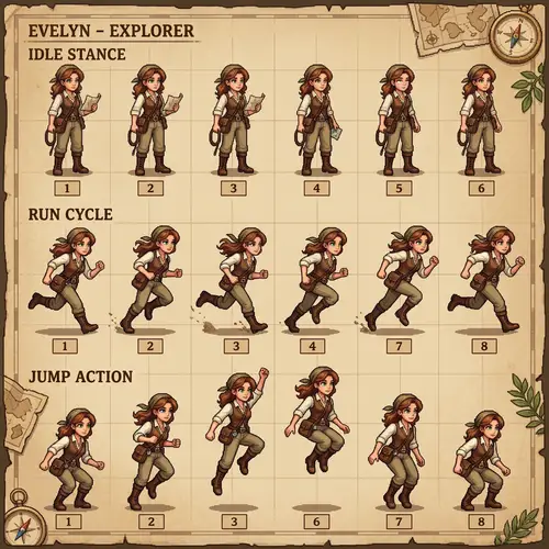 Character Sprite Sheet Animation: Run, Idle, Jump Poses