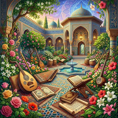 Vibrant Digital Painting: Nature, Music, and Literature in Islamic Context