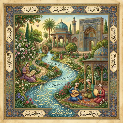 Harmony of Nature, Music & Literature: Islamic Art Masterpiece