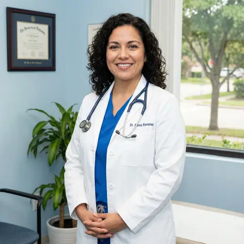 Professional Hispanic Doctor with Stethoscope in Calm Clinic Setting