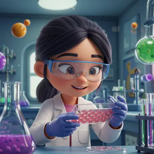 Pixar Style Scientist with Cell Culture Plates