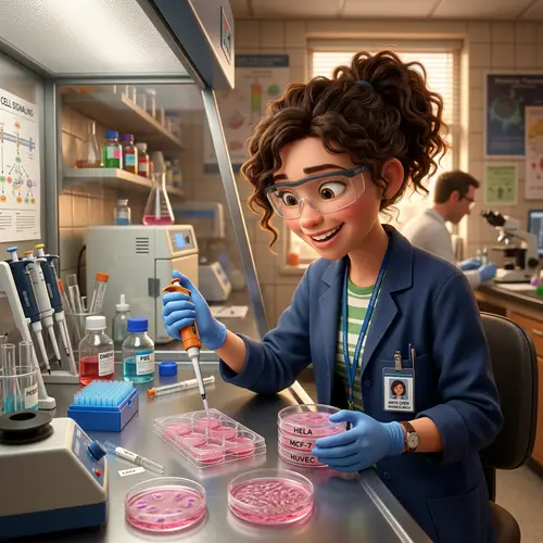 Pixar Style Scientist with Cell Culture Plates