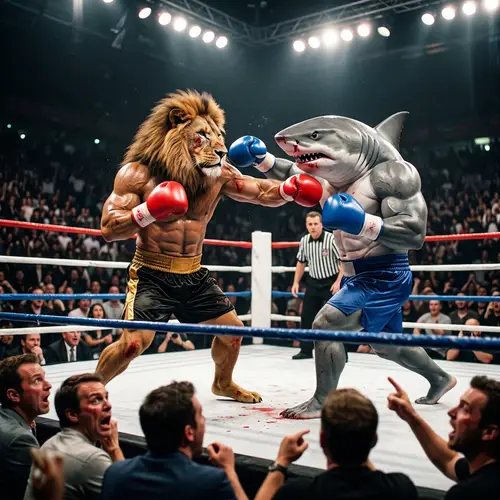 Muscular Lion vs Shark in Epic Boxing Match