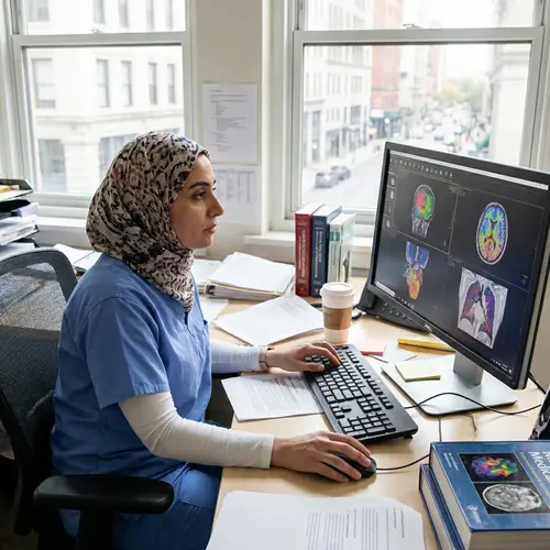 Middle-Eastern Female Doctor Working on Computer | Medical Imaging Data