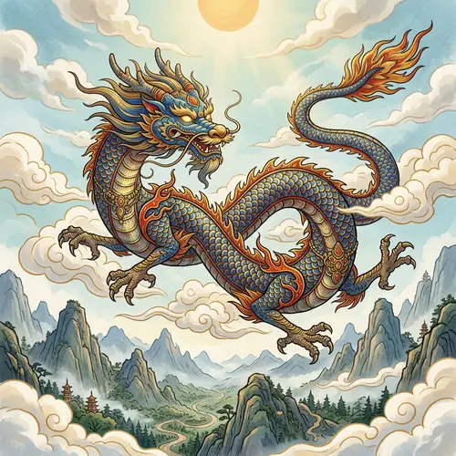 Vietnamese Dragon 'Lân' - Mythological Being in Serene Sky