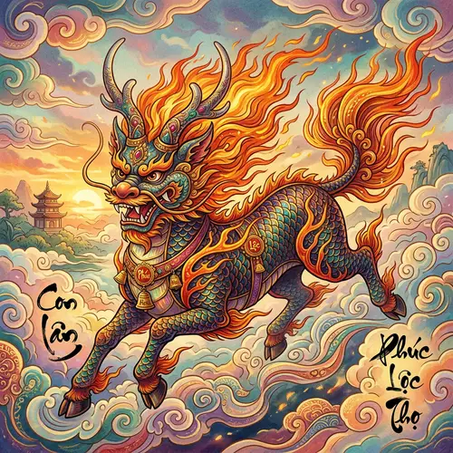 Legendary Con Lan Creature Illustration - Vietnamese Folklore Art