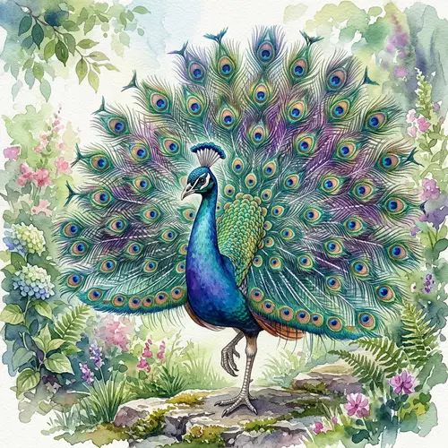 Vibrantly Colored Peacock Watercolor Painting