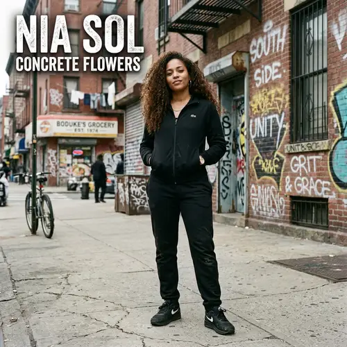 Urban Style Woman Album Cover with Black Tracksuit