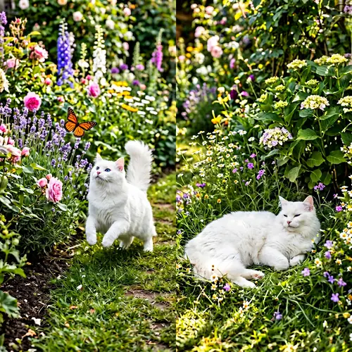 Happy White Cats with Blue Eyes in Garden | Playful and Serene Scene