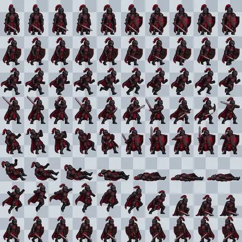 Knight Sprite Sheet - Black and Red Armor Design