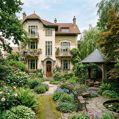 Avant-Garde Residential Building Facade with Lush Green Landscape