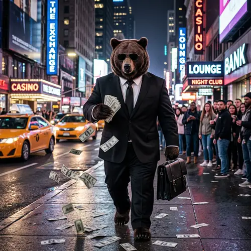 Stylish Bear in Suit: Cool with Cash