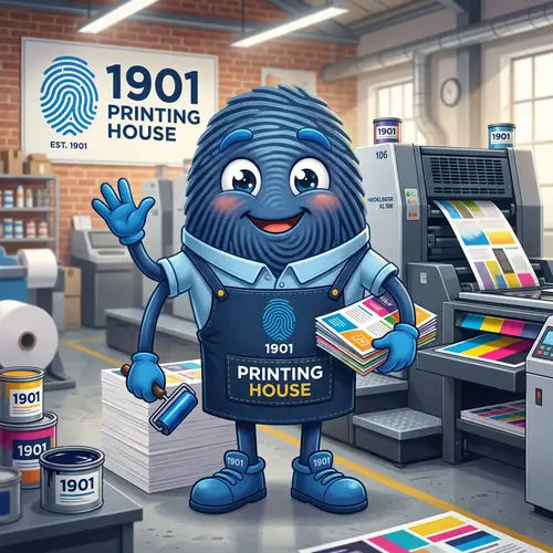 Unique Blue Fingerprint Mascot for Printing House
