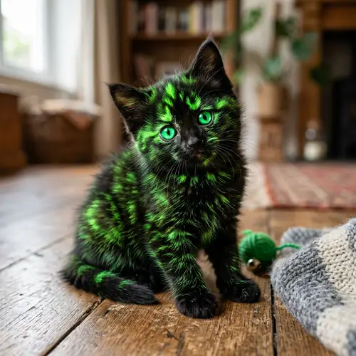 Adorable Black and Neon Green Kitten | Youthful and Playful