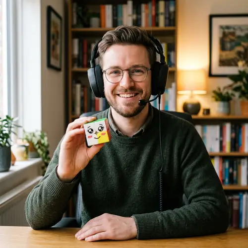 Gentleman with 2x2 Rubik's Cube and Headphones