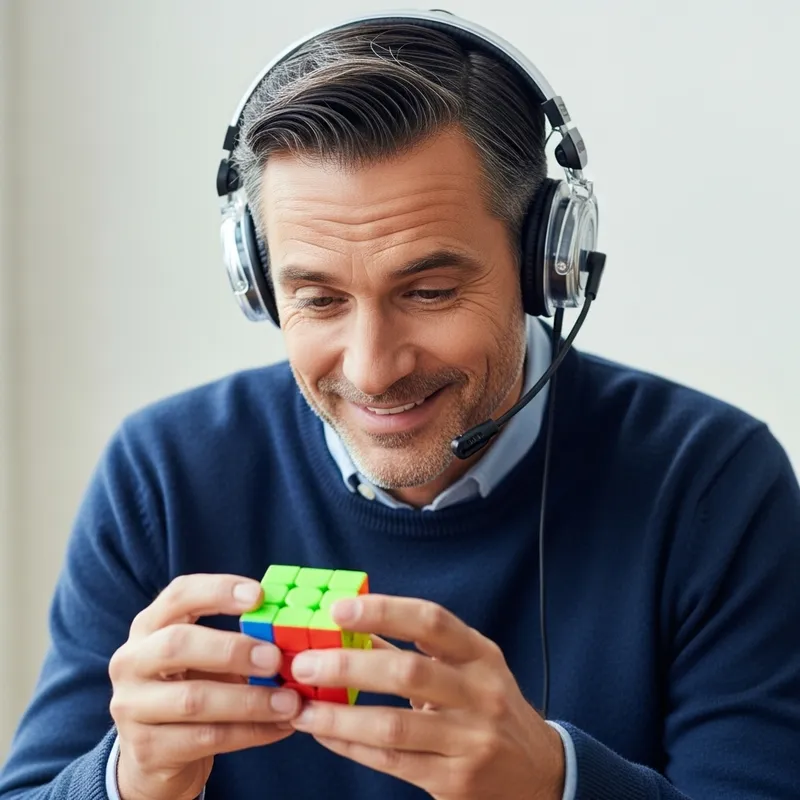 Gentleman with 2x2 Rubik's Cube and Headphones