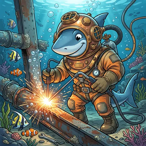 Cartoon Shark Commercial Diver Helmet with Welding Rod