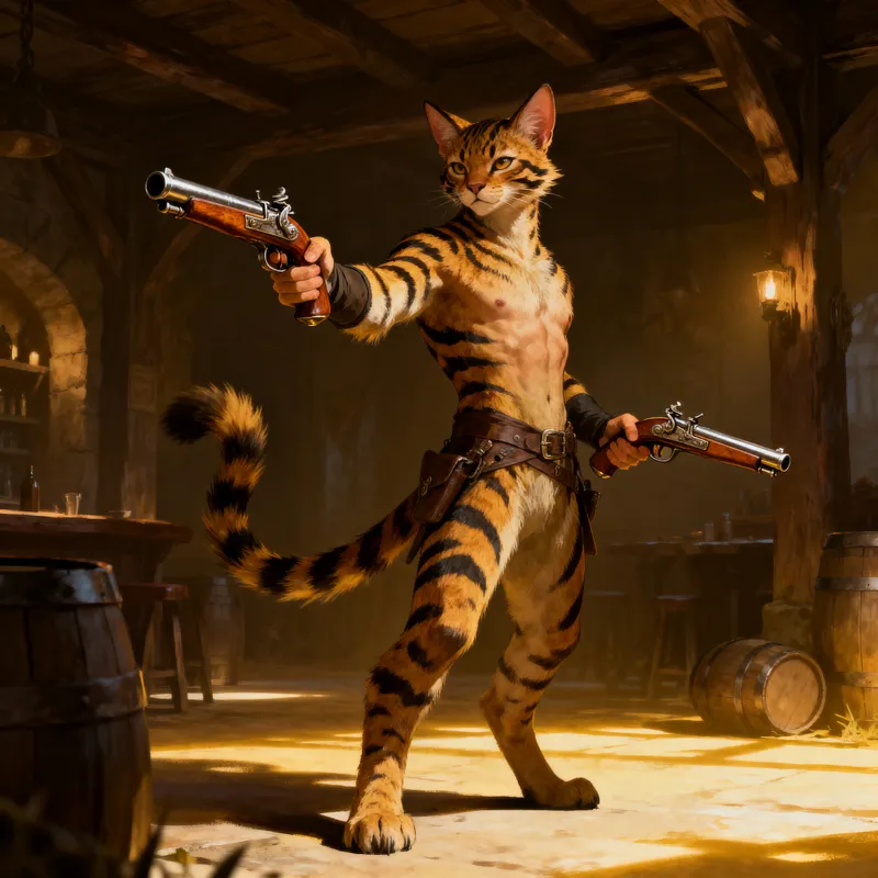 Tabaxi Male with Dual Pistols
