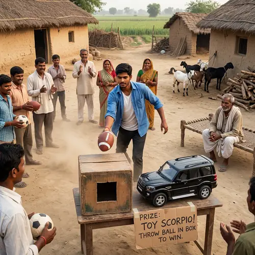 Rural Village Football Game for a Scorpio Car Prize