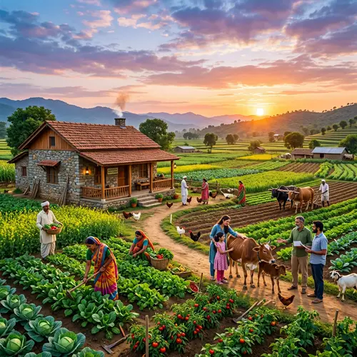 Tranquil Agro Farm with Diverse Crops and Welcoming Atmosphere