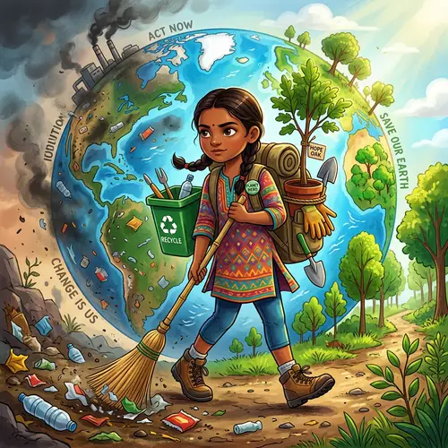 Empowering Youth: South Asian Girl Saving Planet from Pollution