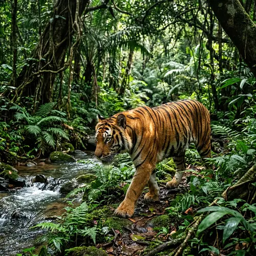 Majestic Tiger in Lush Jungle: Roaming with Grace