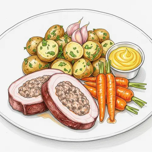 Delicious Matambre with Garlic Potatoes & Glazed Carrots